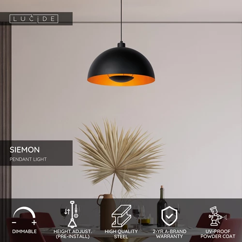 Lucide SIEMON - Pendant light - Ø 40 cm - 1xE27 - Black - USP